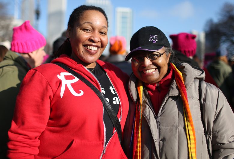 Karen Hawkins and her mother at the Women's March