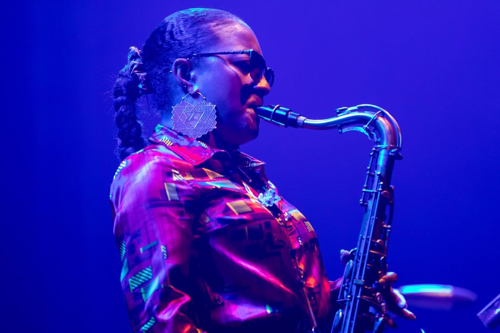 Nubya Garcia performs at the Byline Bank Aragon Ballroom in Chicago on March 5, 2022.