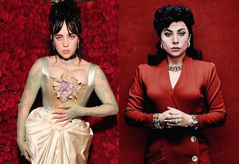 Billie Eilish in Gucci at the 2022 Met Gala. Credit: Getty. Lady Gaga in ‘House of Gucci” © 2021. Credit: MGM