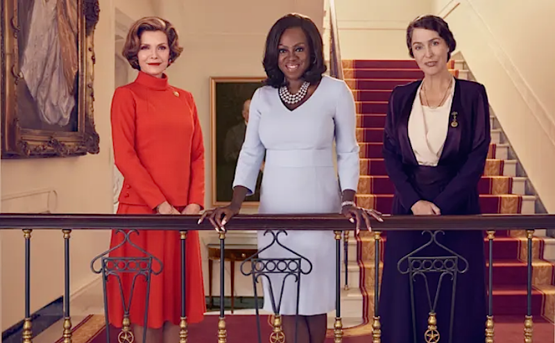 Michelle Pfeiffer as Betty Ford, first lady (1974-1977); Viola Davis as Michelle Obama, first lady (2009-2017); Gillian Anderson as Eleanor Roosevelt, first lady (1933-1945) in “The First Lady” (2022). Photograph: Ramona Rosales/Showtime.