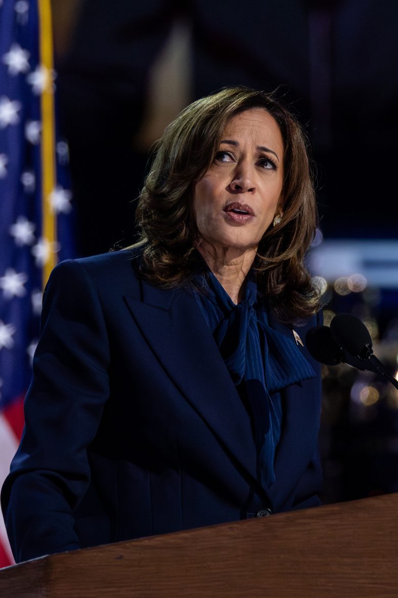 Vice President Kamala Harris takes the stage at the Democratic Nation Convention in Chicago on Aug. 22, 2024.